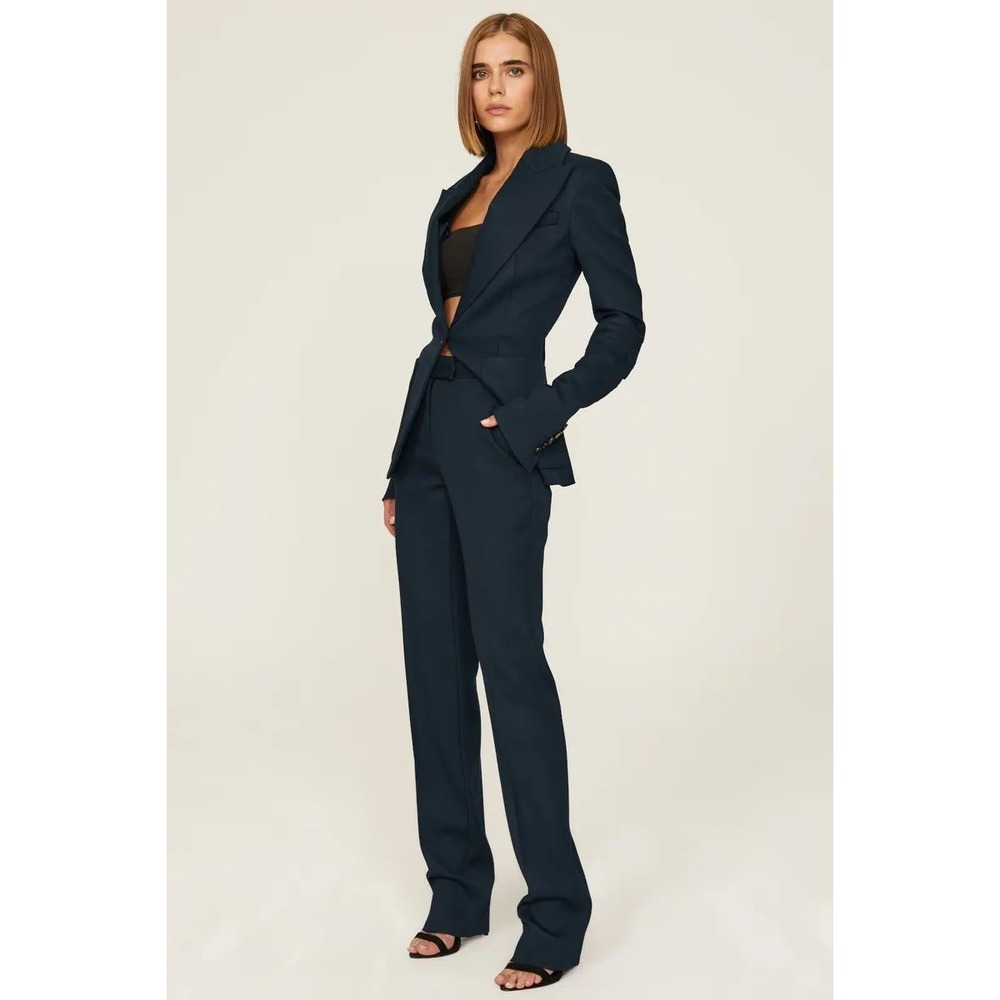 Marina Moscone Patch Pocket Blazer Blue Gabardine Size 4 - Picture 3 of 16